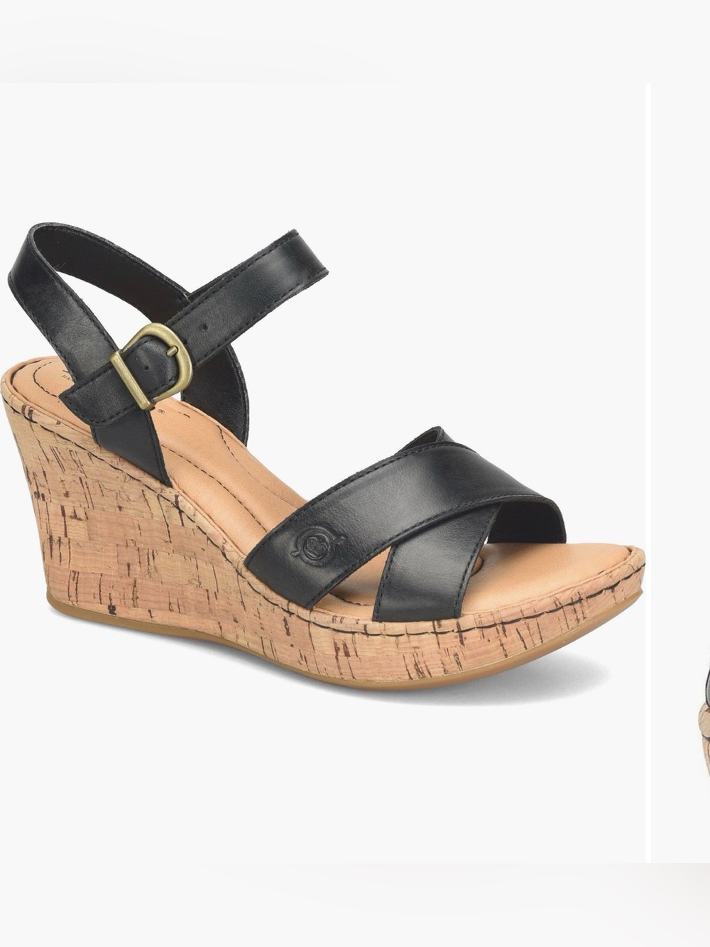 Born Black Leather Cork Wedge Sandal